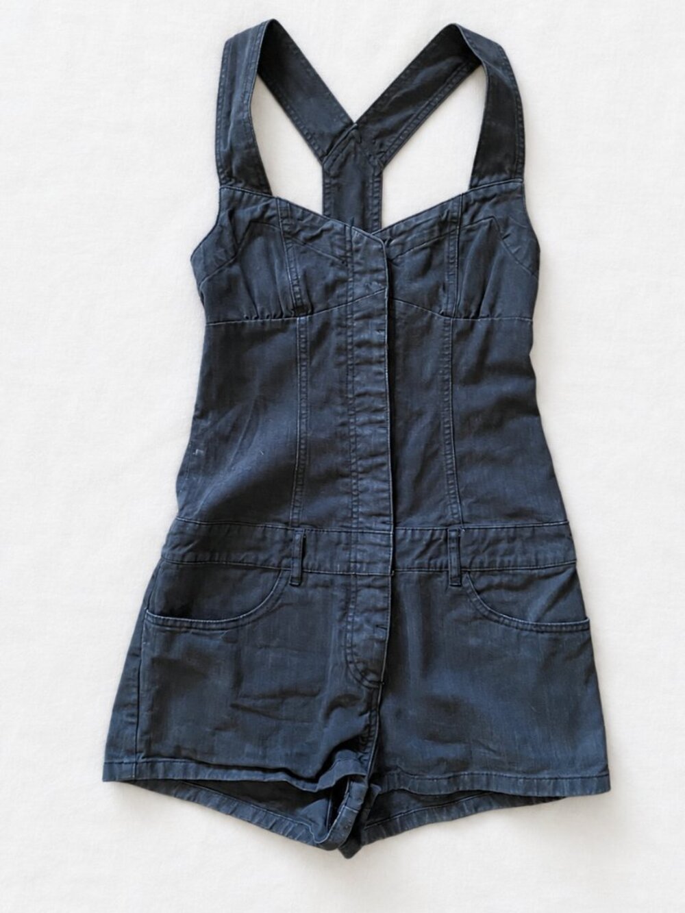 AllSaints Spitalfields Dark Denim Racerback Romper — UK 8 / US 6